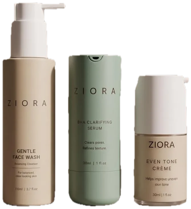 Ziora Complete BHA Routine: Gentle Face Wash, BHA Serum and Even Tone Crème
